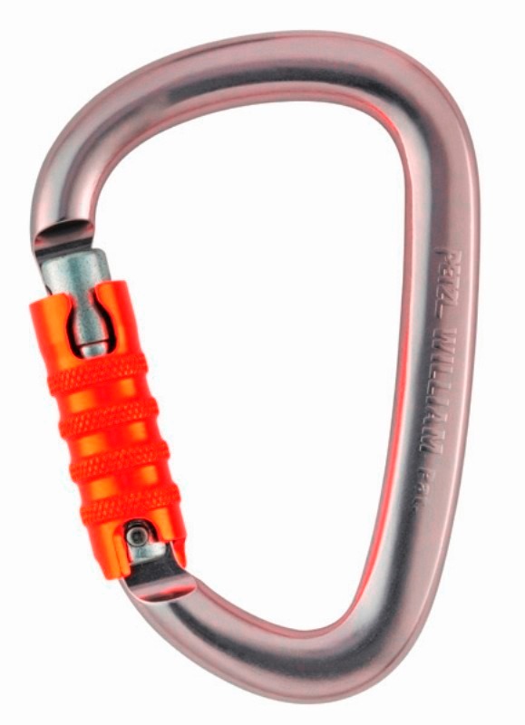 MOUSQUETON ALUMINIUM ANODISÉ NOIR, FORME POIRE. MOUSQUETON WILLIAM TRIACT-LOCK PETZL.