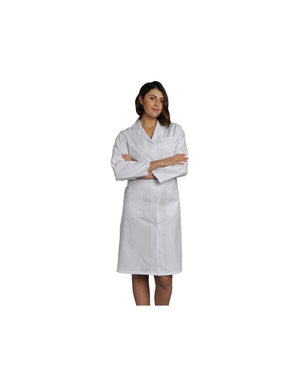 BLOUSE MADONA. PRESSIONS MANCHES LONGUES. UNI POLYESTER / COTON. T0 (36/38) à 6 (60/62) - BLANC