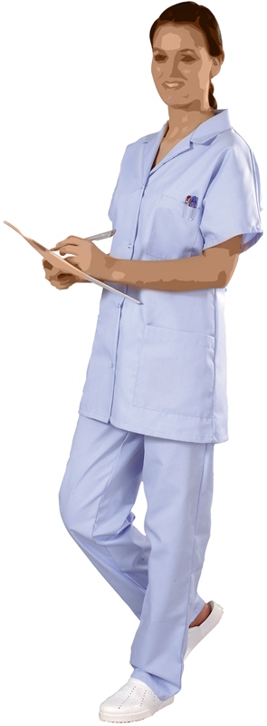 TUNIQUE MANUE. PRESSIONS MANCHES COURTES. UNI POLYESTER / COTON. T36/38 A 60/62 - BLEU CIEL