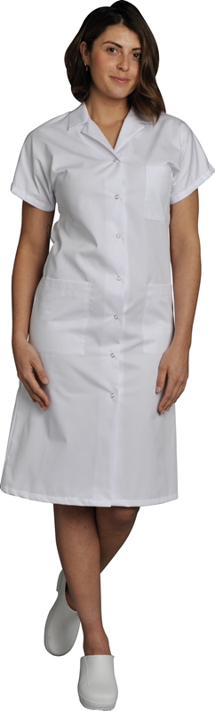 BLOUSE MANUELLA. PRESSIONS MANCHES COURTES. UNI POLYESTER / COTON. T36/38 A 60/62 - BLANC