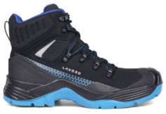 CHAUSSURE S3 HI CI SRC HAUTE ULTRA-LÉGÈRE DE SÉCURITÉ MIXTE, NOIR/BLEU, SOUPLE, ADHÉRENT, BOUT RECOUVERT TPU ET PU, MÉTAL FREE. MICRO-FIBRE VEGAN FRIENDLY.