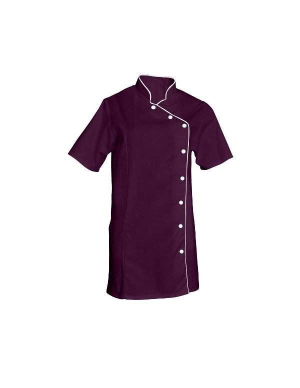 TUNIQUE ODILE. PRESSIONS MANCHES COURTES. UNI POLYESTER / COTON. T0 (36/38) à 6 (60/62) - PRUNE