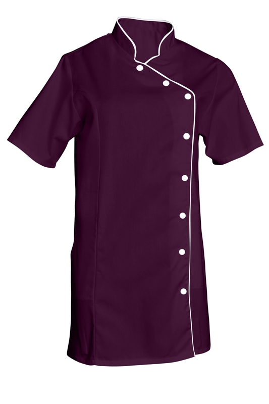 TUNIQUE ODILE. PRESSIONS MANCHES COURTES. UNI POLESTER / COTON. T36/38 A 60/62 - PRUNE