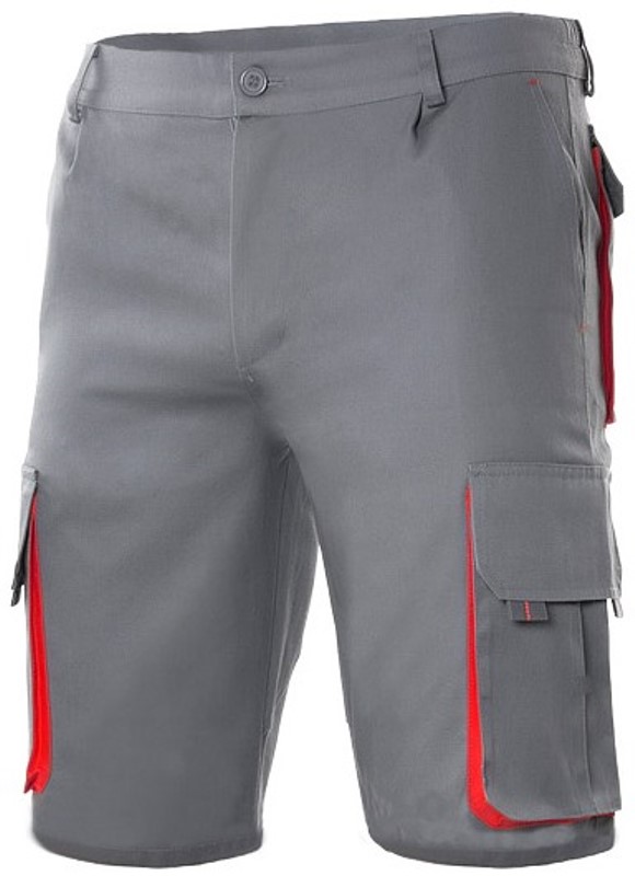 BERMUDA UNISEXE COMBI-DUO. 65% POLYESTER / 35% COTON, 190 G/M². T34 A 60 - GRIS/ROUGE