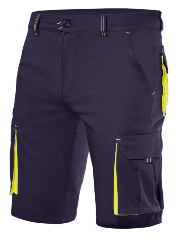 BERMUDA STRETCH UNISEXE COMBI-FLUO AMBULANCIER. 46% COTON / 16% POLYESTER / 38% EMET, 240 G/M². T34 A 60 - MARINE/JAUNE FLUO