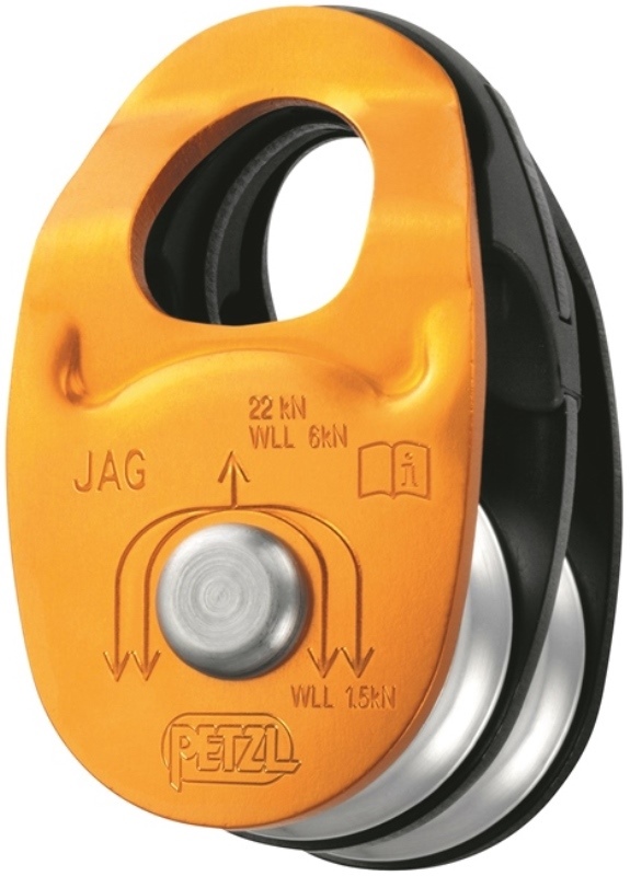 POULIE DOUBLE A HAUT RENDEMENT A FLASQUES MOBILES. JAG PETZL.