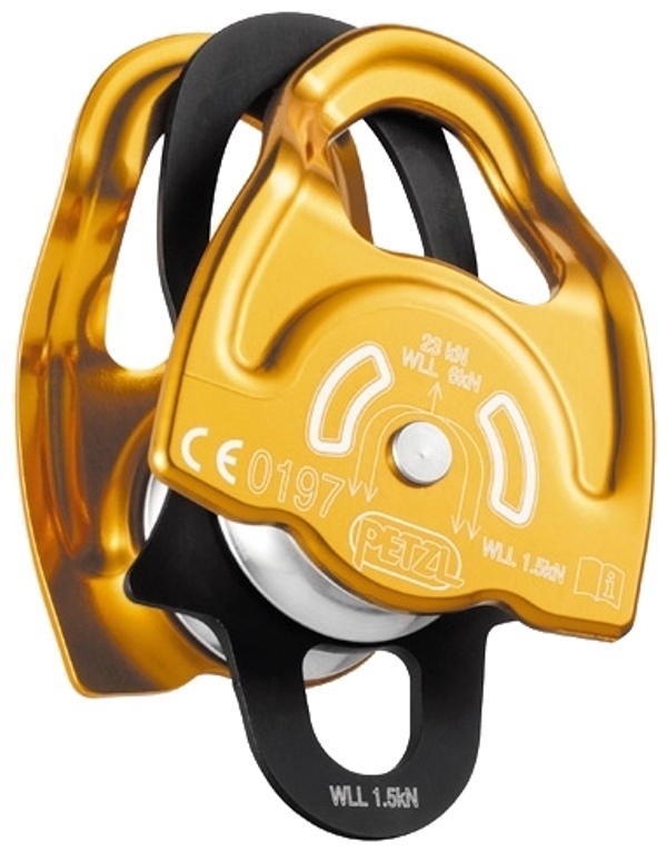 POULIE DOUBLE LEGERE A HAUT RENDEMENT A FLASQUES MOBILES. GEMINI PETZL.