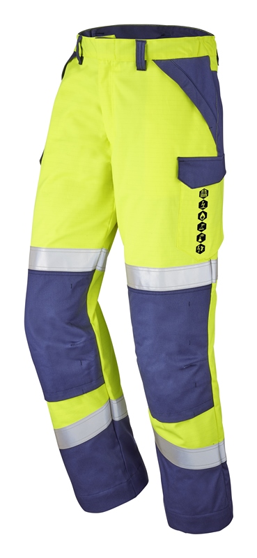 PANTALON DE TRAVAIL MULTIRISQUES HAUTE VISIBILITE ATEX POCHES GENOUX 260. TAILLE 36/38 A 60/62 - JAUNE/MARINE