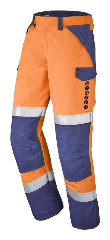 PANTALON DE TRAVAIL MULTIRISQUES HAUTE VISIBILITE ATEX POCHES GENOUX 260. TAILLE 36/38 A 60/62 - ORANGE/MARINE