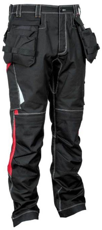 PANTALON MULTI-SAISONS ERGOWEAR HOLSTER. POLYESTER / COTON / ELASTHANNE 300 G/M². EN ISO 13688 (EN 14404 - NIVEAU 1 / TYPE 2). T38 À 58 - NOIR/ROUGE