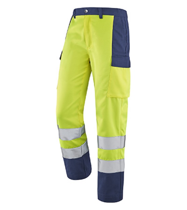 PANTALON DE TRAVAIL HAUTE VISIBILITE M-LINE. POLYESTER / COTON. EN ISO 13688, EN ISO 20471 CL2. T36/38 A 60/62 - JAUNE/MARINE