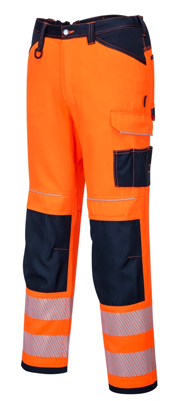 PANTALON DE TRAVAIL HAUTE VISIBILITE FLEXIVISION BICOLORE POCHES GENOUX. POLYESTER / COTON, 300 G/M². EN ISO 20471 CL2. T36 À 60 - ORANGE/MARINE
