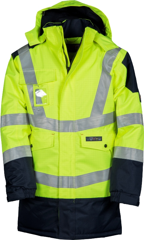 PARKA UNISEXE INTEMPERIES FR MULTIRISQUES HAUTE VISIBILITE ATEX IMPER/RESPIRANT. TAILLE XS A 5XL - JAUNE/MARINE