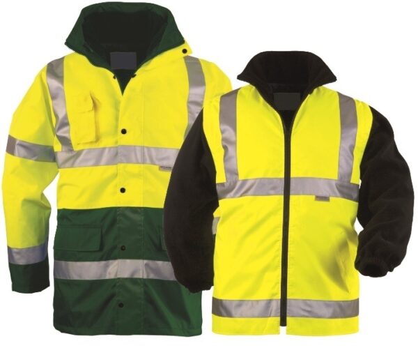 PARKA HAUTE VISIBILITE 5 EN 1 OXFORD IMPER/RESPIRANT FROID NEGATIF. EN ISO 13688, EN ISO 20471 CL 3, EN 343 CL 3.1, EN 342. TS À 4XL - JAUNE/VERT