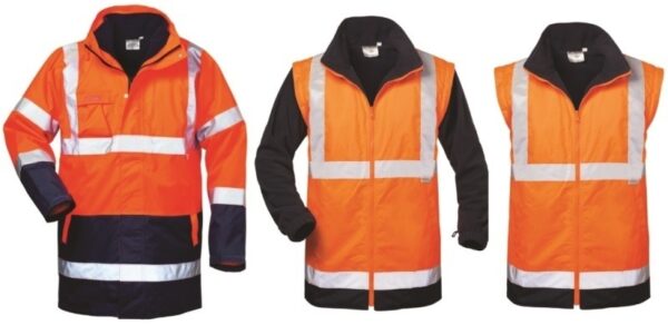 PARKA HV 4 EN 1 ORANGE/MARINE, RESPIRANT, FROID NEGATIF, EN343 + EN ISO 20471 CL3 + EN14058