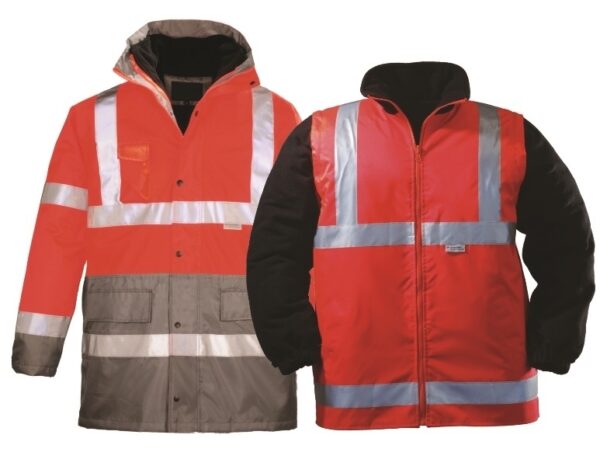 PARKA HAUTE VISIBILITE 5 EN 1 OXFORD IMPER/RESPIRANT FROID NEGATIF. EN ISO 13688, EN ISO 20471 CL 3, EN 343 CL 3.1, EN 342. TS À 4XL - ROUGE/GRIS