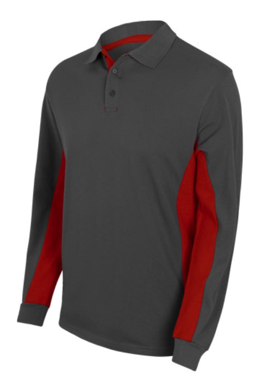 POLO UNISEXE COMBI-DUO MANCHES LONGUES. 60% COTON / 40% POLYESTER, 180 G/M². TXS A 3XL - GRIS/ROUGE