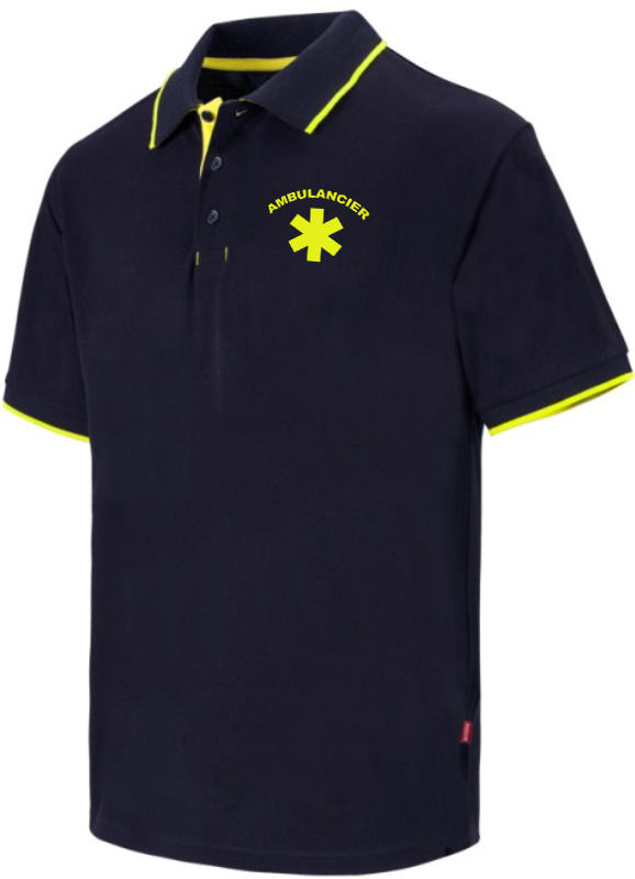 POLO UNISEXE COMBI-FLUO MANCHES COURTES AMBULANCIER. 60% COTON / 40% POLYESTER, 180 G/M². TXS A 3XL - MARINE/JAUNE FLUO