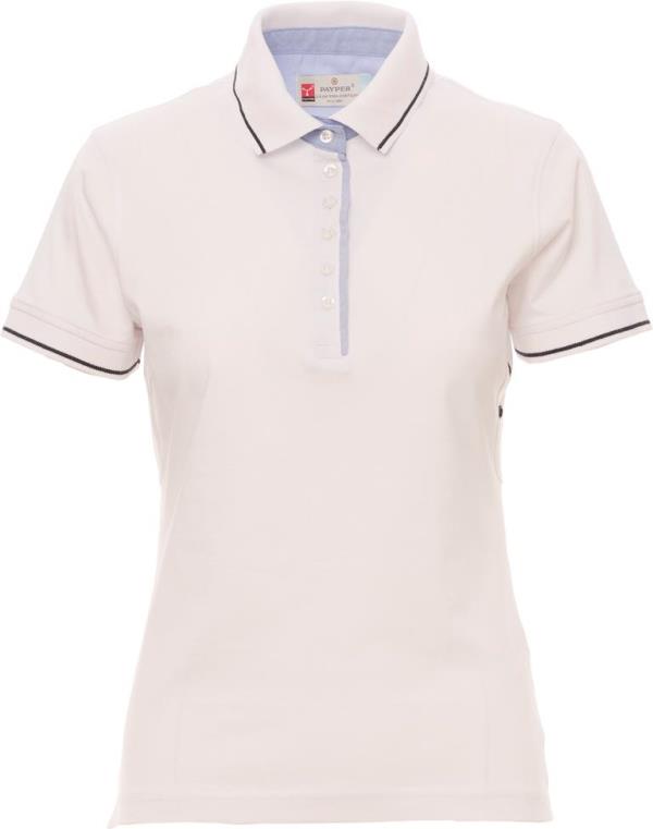 POLO FEMME 175 CHIC MANCHES COURTES. 100% COTON, 175 G/M². TS À XL - BLANC/MARINE