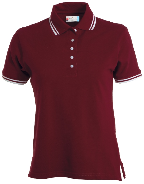 POLO FEMME 210 CONTRASTE MANCHES COURTES. 100% COTON, 210 G/M². TXS À XL - BORDEAUX/BLANC