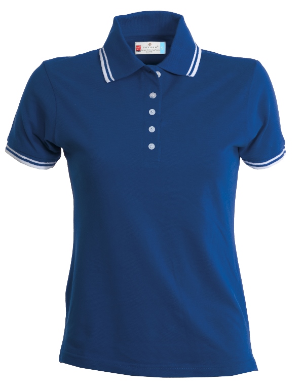 POLO FEMME 210 CONTRASTE MANCHES COURTES. 100% COTON, 210 G/M². TXS À XXL - BLEU ROYAL/BLANC