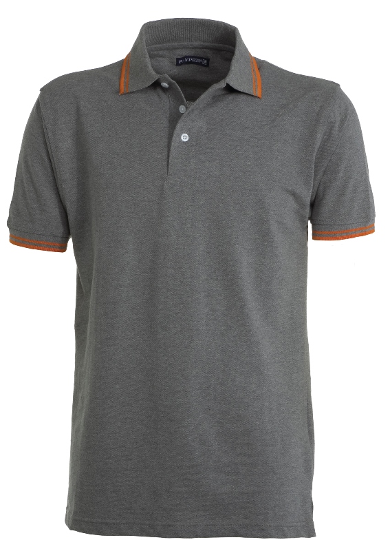 POLO HOMME 210 CONTRASTE MANCHES COURTES SKIPPER. 100% COTON, 210 G/M². TS À 5XL - GRIS FONCE/ORANGE