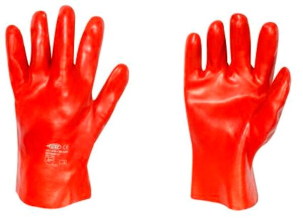 GANT MECANIQUE ETANCHE INSALUBRITE, CURAGE, EGOUTIER, PVC LISSE ROUGE TOUT ENDUIT, LONG 27 CM, TU (9/10)