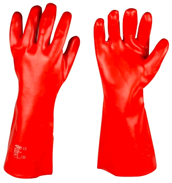 GANT MECANIQUE ETANCHE INSALUBRITE, CURAGE, EGOUTIER, PVC LISSE ROUGE TOUT ENDUIT, LONG 40 CM, TU (9/10)