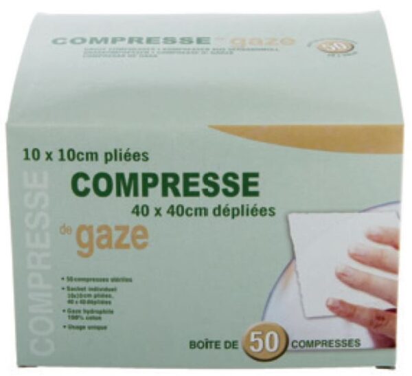 BOÎTE DE 50 SACHETS DE 5 COMPRESSES NON TISSES STERILES - 10 x 10 plié - 40 x 40 ouvert