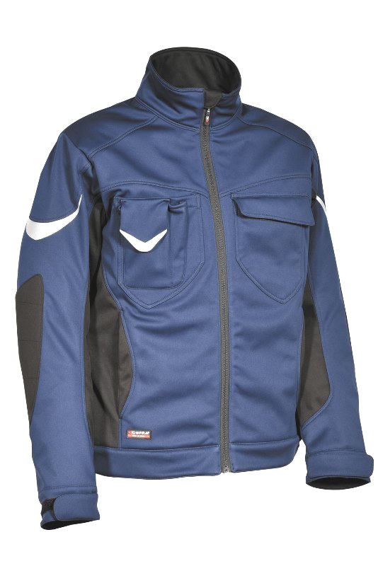 BLOUSON SOFTSHELL HYDROFUGE WINTER WORKWEAR. SOFTSHELL 100% POLYESTER 300 G/M² + MEMBRANE COFRATEX. EN ISO 13688, EN 343. T42 À 62 - MARINE