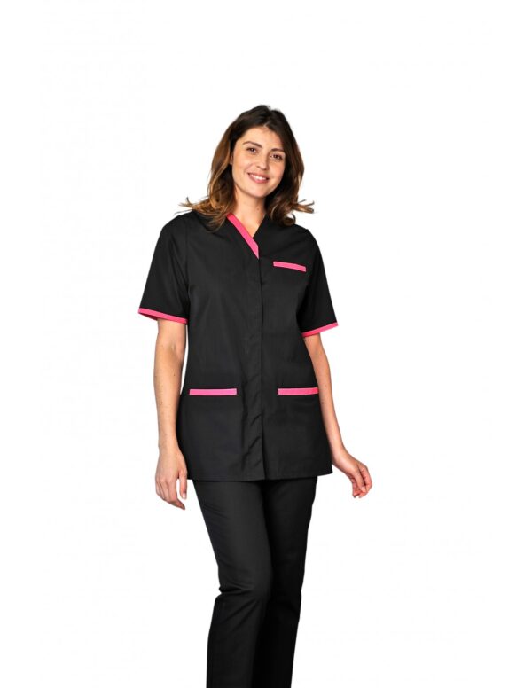 TUNIQUE SUZIE. PRESSIONS MANCHES COURTES. UNI POLYESTER / COTON. T0 (36/38) à 6 (60/62) - NOIR