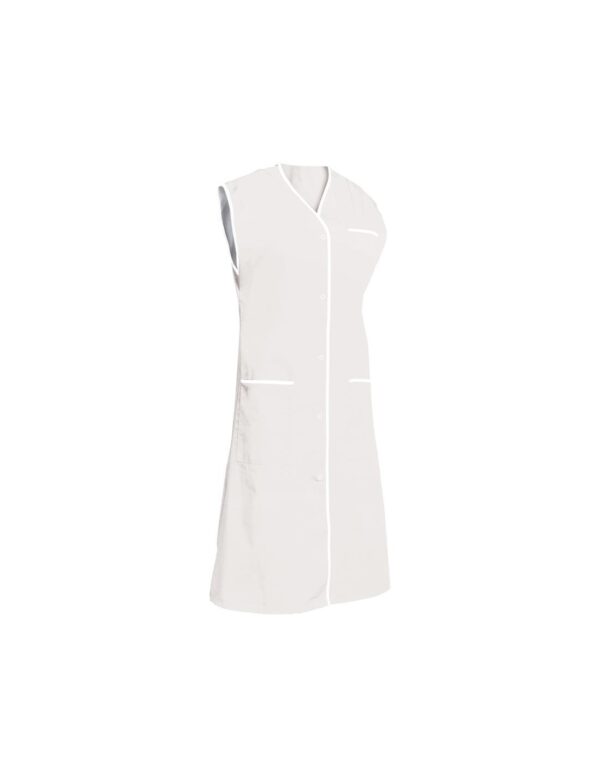 BLOUSE SYLVIANE. PRESSIONS SANS MANCHE. UNI POLYESTER / COTON. T0 (36/38) à 6 (60/62) - BLANC