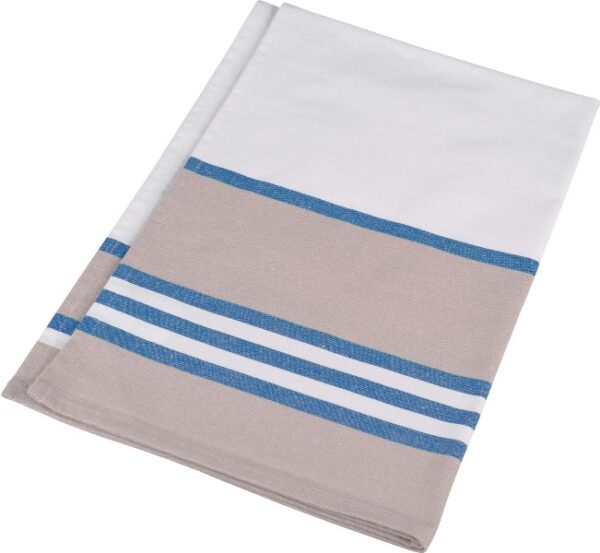 ESSUI-VAISSELLE. RAYURE 100% COTON. DIMENSIONS 70 X 50 CM - BLANC/BEIGE/BLEU ROYAL