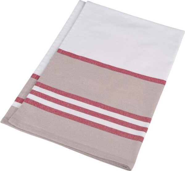 ESSUI-VAISSELLE. RAYURE 100% COTON. DIMENSIONS 70 X 50 CM - BLANC/BEIGE/ROUGE