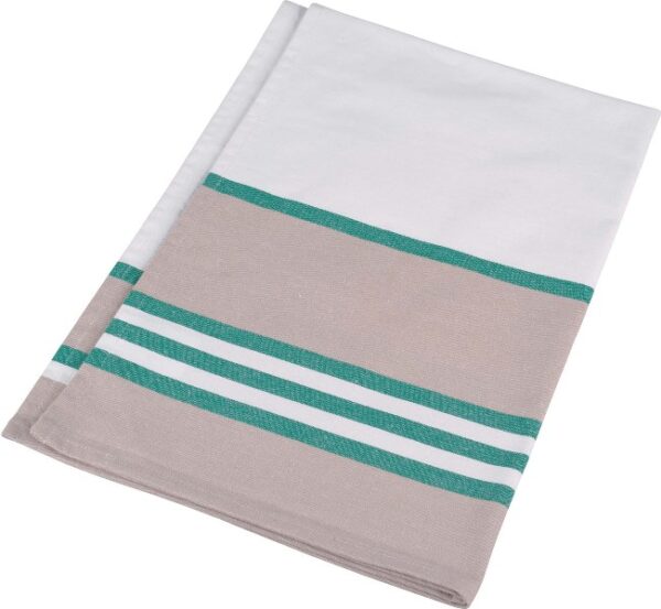 ESSUI-VAISSELLE. RAYURE 100% COTON. DIMENSIONS 70 X 50 CM - BLANC/BEIGE/VERT JELLY
