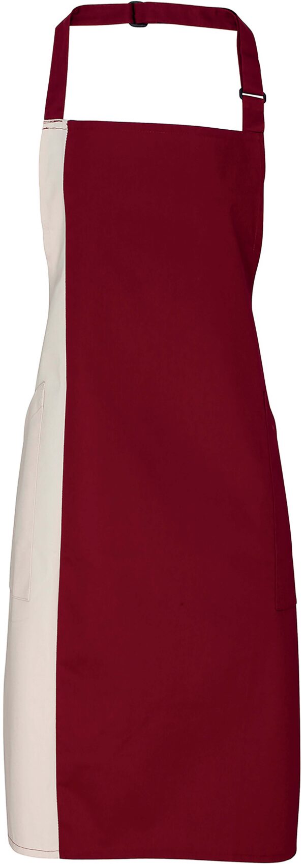 TABLIER BICOLORE. UNI POLYESTER / COTON. LONGUEUR 86 X 72 CM. TU - BORDEAUX/BEIGE