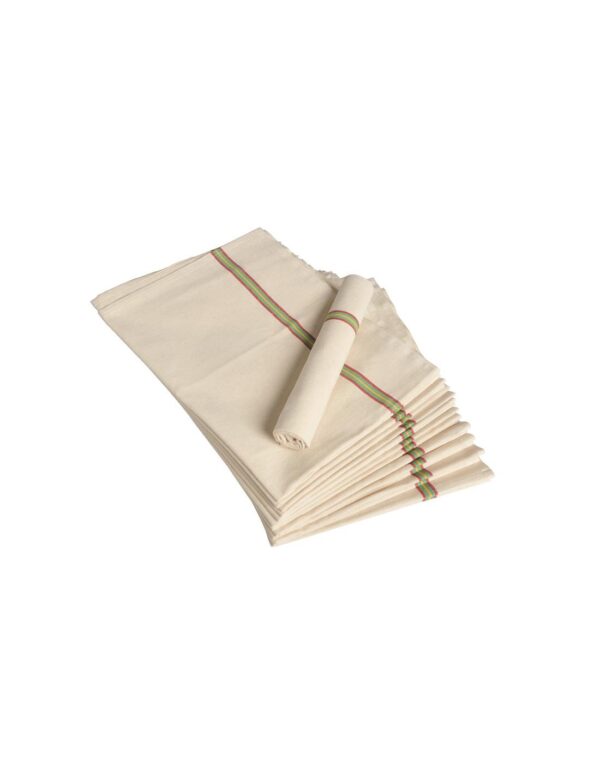 TORCHON AVEC LITEAUX ESSUI VERRES. LIN / COTON. DIMENSIONS 75 X 60 CM. ECRU. LOT DE 12 UNITES.
