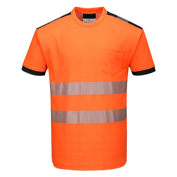 TEE-SHIRT HAUTE VISIBILITE FLEXIVISION COTON CONFORT BICOLORE MANCHES COURTES. COTON / POLYESTER, 175 G/M². EN ISO 20471 CL2. TS À 5XL - ORANGE/NOIR