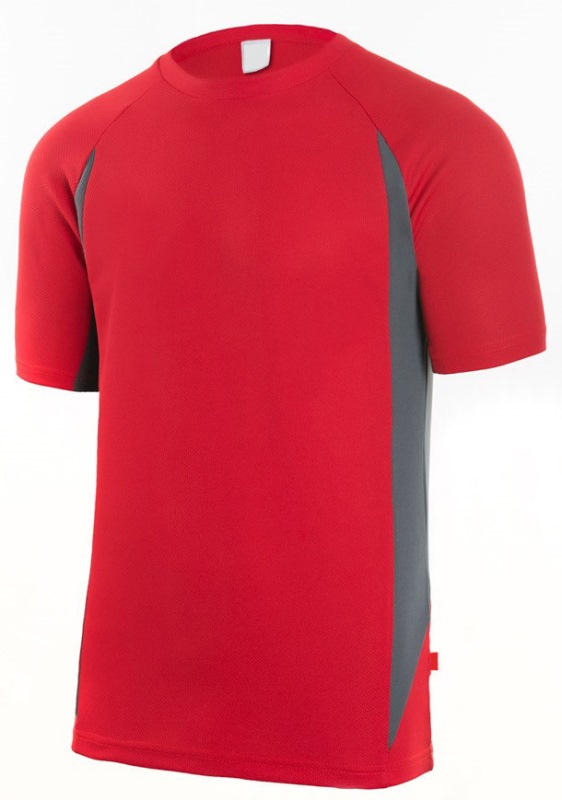 TEE-SHIRT UNISEXE COMBI-DUO MANCHES COURTES. 100% POLYESTER, 160 G/M². TS À 3XL - ROUGE/GRIS