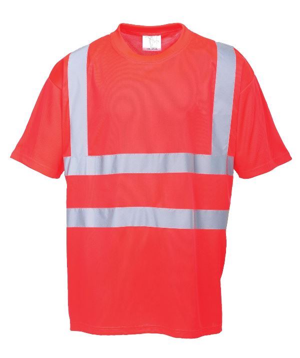 TEE-SHIRT HAUTE VISIBILITE MANCHES COURTES. 100% POLYESTER, 150 G/M². EN 13758-2, EN ISO 13688, EN ISO 471 CL2. TS À 3XL - ROUGE FLUO