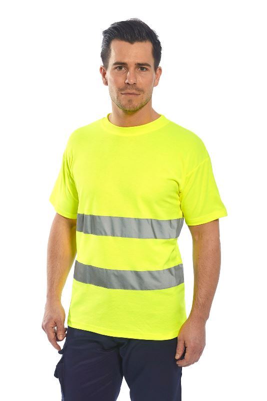 TEE-SHIRT HAUTE VISIBILITE COTON MANCHES COURTES. COTON/POLYESTER, 175 G/M². EN 13758-2, EN ISO 13688, EN ISO 471 CL2. TXS À 4XL - JAUNE FLUO