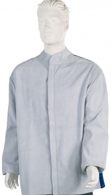 VESTE DE PROTECTION CUIR CROUTE DE BOVIN POUR SOUDEUR DOS AERE TOILE PROBAN. LONG 80 CM
